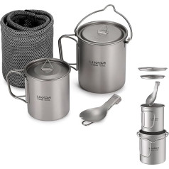 Lixada Titanium Cup Ultralight Portable Hanging Potty ar vāku un rokturi Salokāms kempingam Āra pārgājieniem 900ml