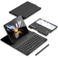 COQUE Samsung Galaxy Z Fold 4 mobilā tālruņa futrālis, ekrāna aizsargplāksne, tastatūra, ādas futrāļa turētājs, pildspalva + pildspalvas slots, tālruņa biroja komplekts, salokāms mobilā tālruņa futrālis Samsung Galaxy Z Fold 4 5G, melns