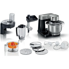 Bosch MUMS2VM40G 7 in 1 virtuves kombains 7 ātrumi Mīklas āķis Samaisītājs Mīklu maisītājs Blenderis Citrusaugļu sulu spiede Smalcinātājs 900 W melns