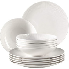 MÄSER Dalia 931461 Ēdienu servīze 6 personām no augstas kvalitātes viesnīcu porcelāna baltā krāsā, 12 šķīvju komplekts ar senatnīgu dizainu, izturīgs porcelāns