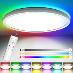 24 W LED griestu gaisma ar tālvadības pulti, 3200 lm, 3000 K - 6500 K griestu gaisma, regulējama ar RGB krāsu maiņu, IP44 apaļa LED griestu gaisma, regulējama guļamistabā/dzīvojamā istabā