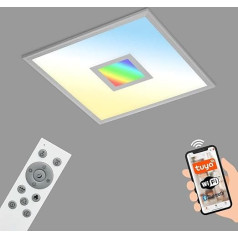 BRILONER - LED griestu gaisma Dzīvoklis Smart Home, darbojas ar Alexa, krāsaina RGB+W gaisma, LED lampa, LED griestu gaisma, dzīvojamās istabas lampa, LED panelis, guļamistabas lampa, 44,5 x 44,5 x 6 cm, sudrabs