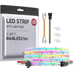 BTF-LIGHTING FCOB RGB WS2811 IC adresējama LED sloksne 3M 864LEDs/M 26W/M DC24V balta PCB elastīga gaitas gaisma ar augstu blīvumu IP30 nav ūdensizturīga (bez vadības un barošanas avota)