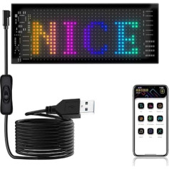 LED automobiļa zīme, 6,8 x 2,8 programmējama elastīga USB RGB LED zīme, APP vadība, teksta parauga animācijas ritināšanas displejs automašīnai, veikalam, ballītei, bāram, viesnīcai