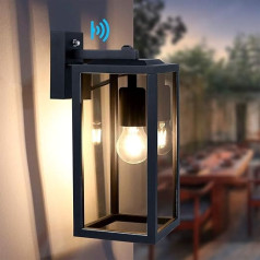 HLFVLITE Twilight Sensor āra sienas lampas, alumīnija āra sienas laternas sienas gaisma, ūdensizturīgs caurspīdīga stikla abažūrs, āra sienas gaisma ar E27 ligzdu verandai, ieejas durvīm, garāžai, matēts melns krāsojums