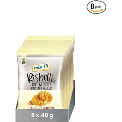 reis-fit Risbellis lēcu krekeri ar augstu olbaltumvielu saturu 8 x 40 g, mazkaloriju uzkodas, vegāni un bez lipekļa