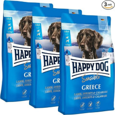 Happy Dog Sensible Greece M, sausā barība, jēra gaļas, garneļu un kalmāru garša, 3x 1 kg