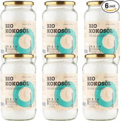 Organic Coconut Oil CocoNativo 6 x 1000 ml (6 L), Pack of 6, Organic Coconut Fat, Premium, Native, Cold Pressed, Raw Food Quality, Pure, for Cooking, Roasting, Baking, Hair, Skin (6 x 1000 ml)