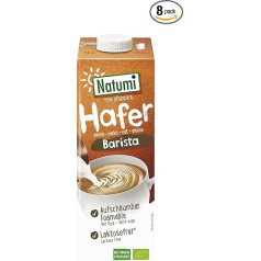 Natumi Organic Oats Barista, 8 x 1 L, bez laktozes, putojošs, Barista stila, bioloģisks, ražots no vācu auzām, vegānisks, alternatīva bez piena produktiem