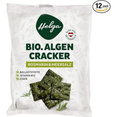 HELGA Organic Algae Cracker Rosemary & Sea Salt - 12 x 45 g | Kraukšķīga superēdiena uzkoda Vegāniskās šķiedrvielas ar hlorellas vitamīnu B12 Augstas kvalitātes ilgtspējīgi audzēti dārzeņi no Austrijas