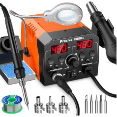 Preciva 938BD II Hot Air Soldering Station, Soldering Iron Station, 2-in-1 with Adjustable Temp 200-480°C, Soldering Station Set, Hot Air Start/Stop Sleep Mode, LCD Display for Electronics and Repairs