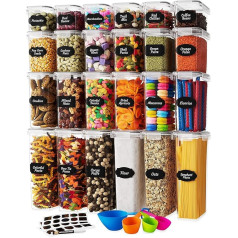 Chef's Path Food Storage Jars Set - 24 Pieces - BPA Free - Airtight Food Storage Containers with Lids - Ideal for Cereals, Flour and Sugar - Labels, Markers and Spoon Set