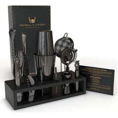 Highball & Chaser 13 gab. boston kokteiļu šeikeru bāra instrumentu komplekts Gunmetal Black Stainless Steel ar Mixology Bartender Kit piederumiem