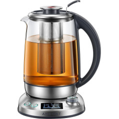 Tējkanna ar temperatūras iestatījumu, 2200 W stikla tējkanna, LCD displejs, 120 min. sildīšanas funkcija, noņemams tējas infuzors, 1,7 l tējkanna