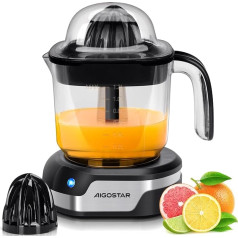 Aigostar Juicy elektriskā citrusaugļu sulu spiede, 1,2 l liela tilpuma, sulu spiede ar LED darba lampu un 2 noņemamiem konusiem, apelsīnu, citronu, laima, greipfrūtu sulas spiede, 40 W, paredzēta mazgāšanai trauku mazgājamā mašīnā