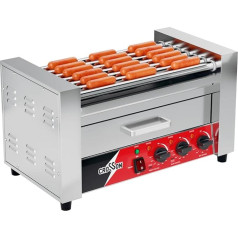 CROSSON Hot Dog 7 Roll BBQ Cooker with Bun Warmer, 7 Non-Stick Rolls 304SS and Dual Temp Control