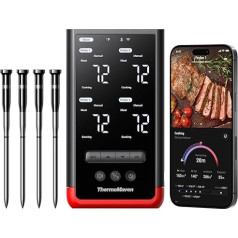 ThermoMaven P4 bezvadu viedais gaļas termometrs - 152 m Bluetooth 5.3, 4 zondes, 6 sensori, neierobežota WiFi monitoringa stabilitāte, IPX8 ūdensizturīgs, grils, cepeškrāsns, virtuve, ēdiens, karstā gaisa fritēze