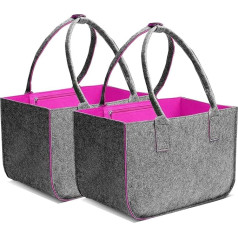 Duscdesp Pack of 2 30 L Felt Bags Shopper Liela iepirkumu soma Salokāms filca iepirkumu grozs ar garu rokturi, izturīgs iepirkumu maisiņš ar iekšējo kabatu, filca maisiņš Malkas filca grozs (tumši pelēks/magenta)