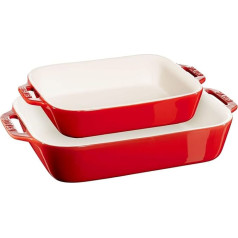STAUB 40508-627 Keramisko cepeškrāsns trauku komplekts 2 (20 x 14 + 20 x 27) ķiršu sarkans