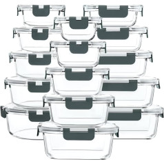 MCIRCO Glass Food Storage Containers Pack of 30 [15 Containers + 15 Lids] - Glass Containers - Transparent Lids - BPA Free - for Home Kitchen or Restaurant