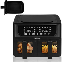 ZEEGMA KNAPPER DUAL karstā gaisa fritēze 1700 W, 2 nodalījumi, 9 L ietilpība, taimeris līdz 60 minūtēm, 11 programmas, temperatūra 60-200 °C, tūlītēja uzsildīšana 60 sekundes, skārienvadības panelis