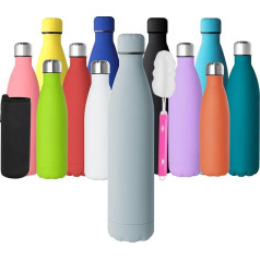 GeeRic Dzeramā pudele 1 litra nerūsējošā tērauda termosa flakons Divkāršu termokrūvju termosa flakons 1000 ml Noplūdes droša BPA-necaurlaidīga nerūsējošā tērauda termosa flakons un saglabā aukstumu ar krūzes birstīti, krūzes aizsardz
