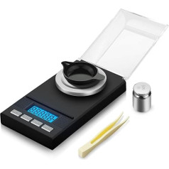 Flexzion Digital Milligram Scale Pocket Size Precision Gram Scale 50g/0.001g, Portable Mini Kitchen Medicine Ounce Carat/W Scale, Pincete, Backlight, Wind Cover, Kalibrēšana, Tara