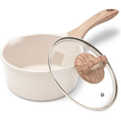 JEETEE Katls 20 cm, 2,4 l katls ar vāku, mazs katls, piena panna, panna ar pārklājumu, piemērota indukcijai, elektrībai un gāzei (bēšs)