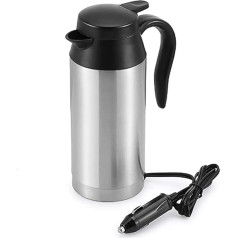 Heaveant tējkanna automašīnai, 12 V 750 ml nerūsējošā tērauda ceļojumu tējkanna, automašīnas tējkanna krūze karstam ūdenim, kafijai, tējai un pienam