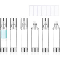 Nachfüllbare Airless-Pumpflasche, Make-up-Pumpspender mit Etiketten, Kunststoff-Kosmetikbehälter für Aufbewahrung, Reisen, 6 Stück (Silber)