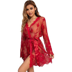comeondear Kimono Sieviešu seksīga mežģīņu apakšveļa Sieviešu seksīga apakšveļa Sieviešu seksīga apakšveļa Lieli izmēri Babydoll peldkostīms Īss halāts Erotiska apakšveļa kuplām sievietēm Tērpšanās halāts ar jostu G-String