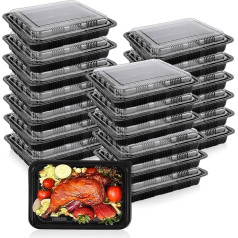 Pack of 25 Meal Prep Boxes, Black Meal Prep Containers, 1000 ml, Reusable Meal Prep Boxes, Food Box, Plastic, BPA-Free Lunch Box, Microwave-Safe Food Box with Lid for Lunch, Fitness, Soup