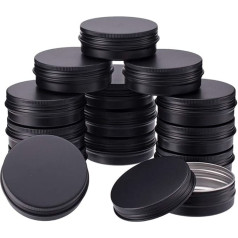 BENECREAT Pack of 15 60 ml Aluminium Tin Jars, Round Aluminium Tin Cans Cosmetic Containers with Screw Lid Lid for DIY Crafts Salve Candle Travel Storage Black