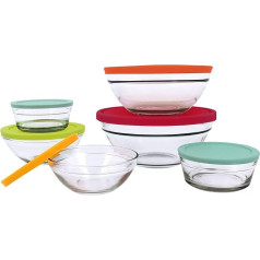 MENASTYL - Pack of 6 Stackable Glass Bowls with Airtight Lid, BPA-Free, 5039040-13/14/17/20/23 cm