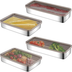 Bacon Storage Containers for Refrigerator, Set of 4, Storage Containers, Deli, Meat Module, Stainless Steel Cheese Storage with Lid, BPA Free Bacon Holder for Refrigerator, Suitable for the