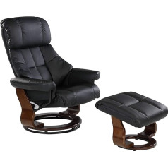 Aktivshop Luksusa masāžas krēsls ar tabureti, 360° rotējošs atpūtas krēsls ar atgāzējamu funkciju, moderns TV krēsls, TV krēsls viesistabai, mākslīgā āda, (melns)
