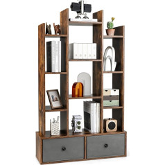 Costway Koka formas grāmatu plaukts ar atvilktnēm Plaukts ar 12 nodalījumiem, uzglabāšanas plaukts viesistabai, guļamistabai 80 x 24 x 132 cm (Vintage Brown)