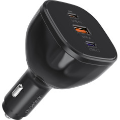 Auto lādētājs 160W 2x USB-C PD 3.1 1x USB-A - melns