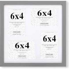 Fabian Clarke London® 12x12 kvadrātveida pelēks fotorāmis ar baltu stiprinājumu 4x6x4 collu fotogrāfijām, ar stikla priekšējo daļu