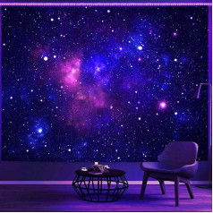 Simpkeely Blacklight Galaktikas gobelēns, Zilā kosmosa zvaigžņotā debess, UV reaktīvais violets UV luminiscējošs fons, guļamistaba - 180cm x 230cm