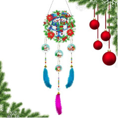 Diamond Art Painting Dream Catcher, Ziemassvētku Dreamcatcher, 5D Diamond Dream Catcher komplekti, spalvu piekariņš, Diamond Art Painting logu sienas rotājums mājās (A)
