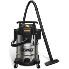 DeWALT 30L nerūsējošā tērauda putekļsūcējs mitram un sausam darbam, rūpnieciskais putekļsūcējs, 1050 W, DXV30SA, sudraba krāsā