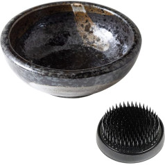 Wazakura Minoyaki Ikebana Essential Utensils Set, Small Round Ceramic Vase and Kenzan Flower Frog for Flower Arrangements, Black Vase + 61 mm Black Kenzan