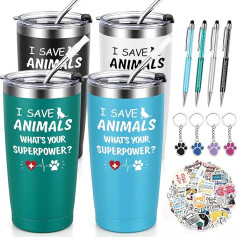 Lifecapido 13 x Vet dāvanas, Vet dāvanas, I Save Animals What's Your Superpower - krūze ar atslēgu piekariņu, uzlīmes pildspalvas, Vet nedēļas dāvana, Ziemassvētku dāvanas bērniem