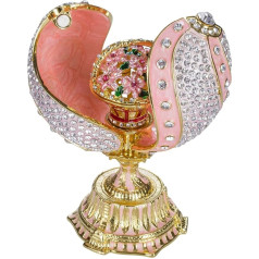 danila-souvenirs Faberge stila vītā ola ar ziedu grozu 12 cm Rozā krāsā