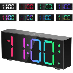 OQIMAX RGB digitālais modinātājs, LED digitālais pulkstenis ar 8 RGB krāsainiem cipariem, digitālais modinātājs ar dubulto modinātāju, regulējamu spilgtumu un skaļumu, modinātāju, balss vadību, LED pulksteņi guļamistabai