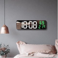 Aolyty LED digitālais sienas pulkstenis, galda modinātājs, liels displejs, galda spoguļpulkstenis ar regulējamu spilgtumu, temperatūras, datuma, mitruma displeju (balts, zaļš)