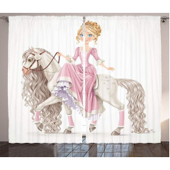 ABAKUHAUS Feminine Rustic Curtain Princess on White Horse Living Room Universal Tape Curtains with Loops and Hooks, 280 x 225 cm, Pink