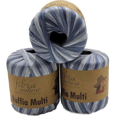 105 g Fibra Natura Raffia Multi Raffia dzija, krāsaina, 100% viskoze/celuloze, makrame aukla, dabīga dzija, daudzkrāsaina (Blue Grey 117-26)