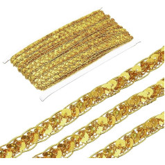 15 Yard Sequin Beads Lace Trim 1cm Sequin lentes amatniecības, rotājumi, DIY šūšanas kostīms, zelta krāsā